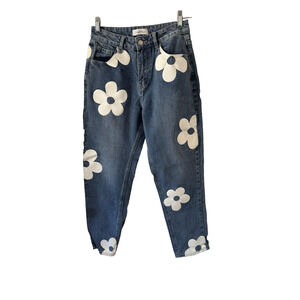 Angel Kiss Jeans Women’s 5/27 Blue with white flowers Mom Jeans High Waisted